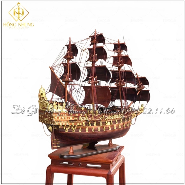 Mô hình thuyền chiến cổ gỗ cẩm dài 80cm 